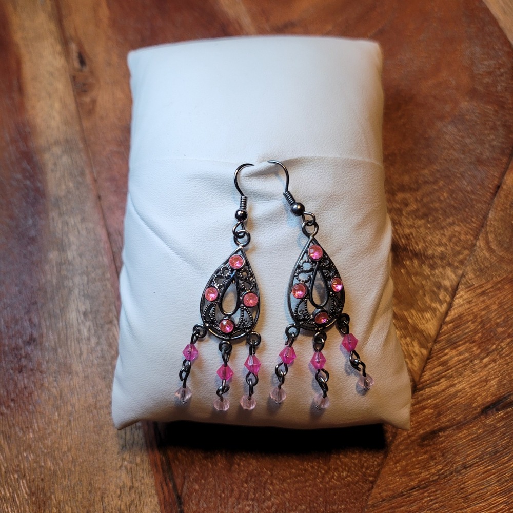Elegant Pink Crystal Teardrop Dreamcatcher Dangle Earrings‎ Womens 1.5 inch
